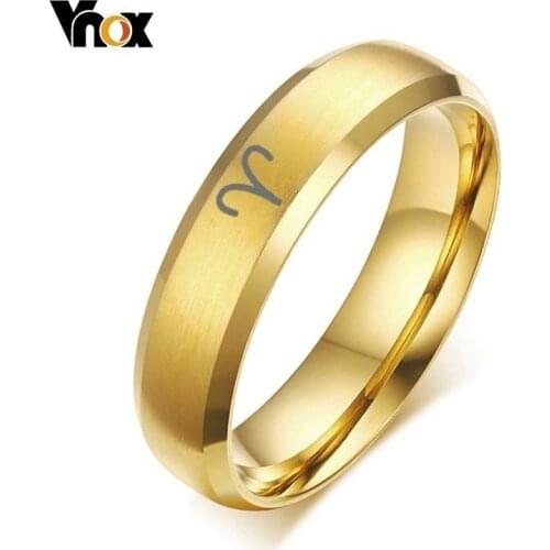 Vnox 6mm 12 Constellation Ring Custom Free Engraving Stainless Steel Band for Men Women Twelve Horoscope Aries Jewelry