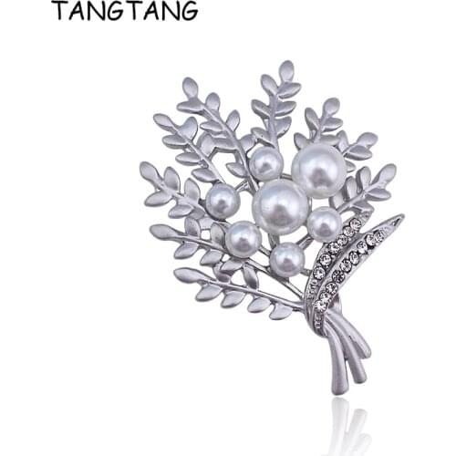 TANGTANG Tree Brooch Bright Jewelry Pin for Suit Coat Christmas Tree Brooches White Color Pearl Brooch Xmas Gift Jewelry Pins
