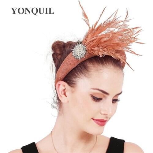 New Fashion Women Gorgeous Thick Headbands Fascinator Hair Accessories Fancy Feather Headwear Ladies Headdress Cocktail Prom