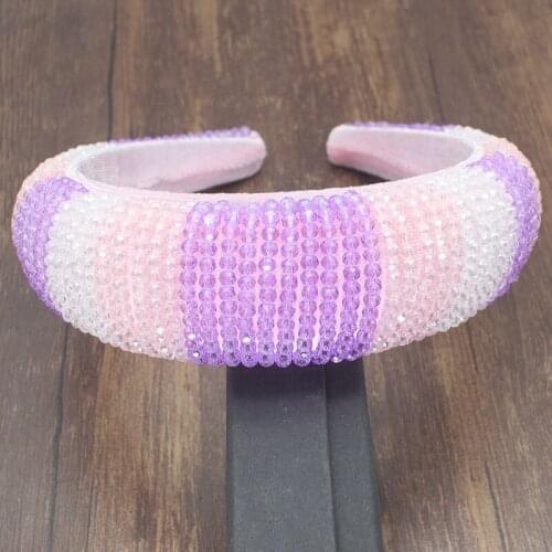 Pink White Luxury Baroque Rhinestone Padded Headband For Women Shiny Full Crystal Wide Thick Head Bezel Wrap Hair Accessories