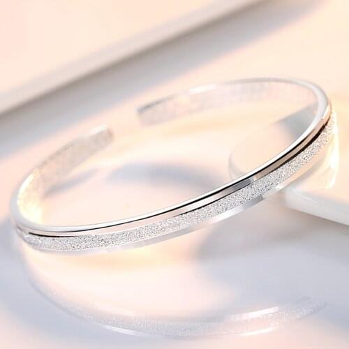 KOFSAC 2020 Fashion 925 Sterling Silver Bangle For Women Party Jewelry Open Size Matte Square Bangles Lady Wedding Accessories