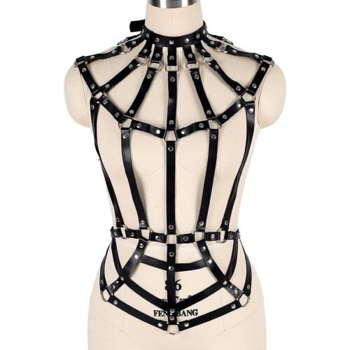 Gothic Leather Harness Lingerie Cage Top Chest Dance Wear Punk Bralette Belt Body Bondage Frame Women Garter Belts Plus Size