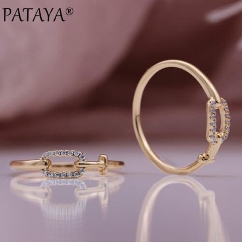 PATAYA New Trend Women Romantic Fashion Jewelry Round Natural Zircon Square Cute Unusual Rings 585 Rose Gold Lovely Daily Ring