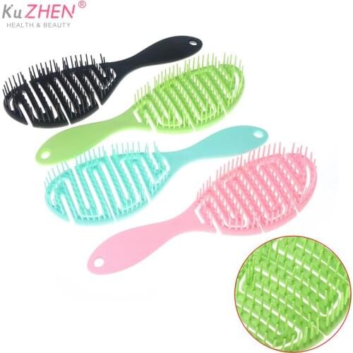1pcs Professional Dry Wet Hair Brush Massage Comb Fluffy Shape Curved Comb Can Be Used On Wet Hair Curling Comb