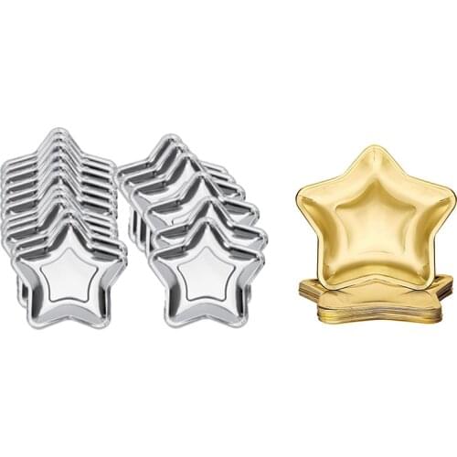 30Pcs Star Shaped Paper Plates Gold Disposable Party Plate Pentagram Dinnerware Plate for Tableware Supplies