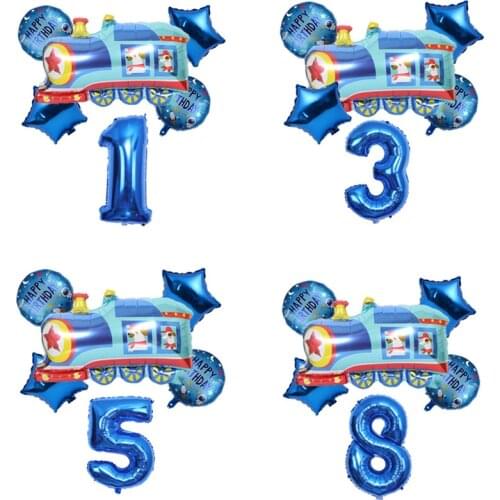 6pcs/set Cartoon Blue Train Balloons Foil Balloon 0-9 Digital Globos Children Gifts Boys Birthday Party Decorations Kids Balls