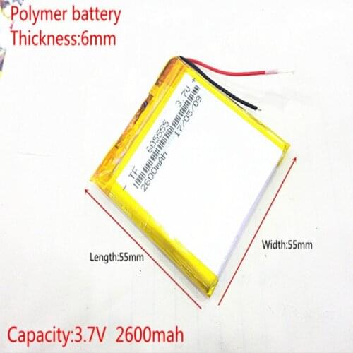 3.7V 2600mAh 605555 Lithium Polymer Li-Po li ion Rechargeable Battery cells For Mp3 MP4 MP5 GPS mobile bluetooth