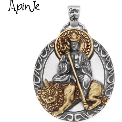 Apinje Buddha Necklaces Pendant 925 Sterling Silver Amulet Big Pendant