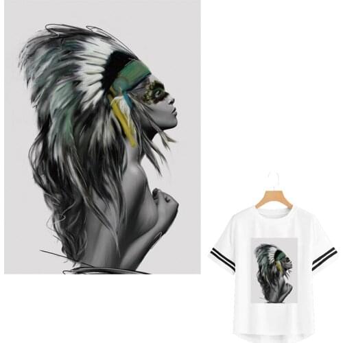 Feather Appliques On Clothes Indian Pattern Washable Garment Heat Print On T-Shirt Dresses Parches Diy Stickers For Clothes