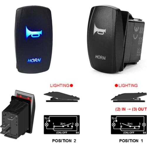 Car Boat Caravan Rocker Switches Dual LED Backlit HORN On Off Rocker Switch Waterproof 3-Pin SPST for Car RV Boat