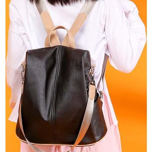 Free Shipping Preppy Style Soft Leather Backpack Womens High Capacity Double Shoulder Bags Girls School Bag