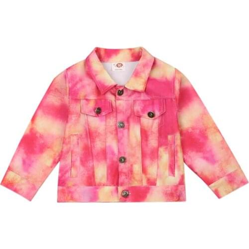 Kids Girls Tie Dye Jackets Lapel Long Sleeve Autumn Spring Outerwear Coats 1-6Y