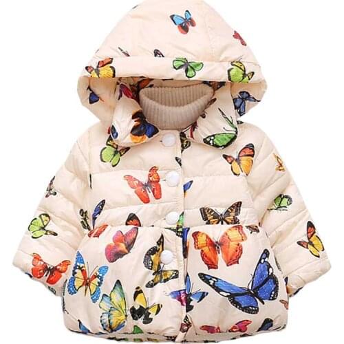 Baby Girl Butterfly Printing Jacket 2020 Autumn Winter Girls Coat Kids Warm Hooded Outerwear For Kids Clothes Children Jacket