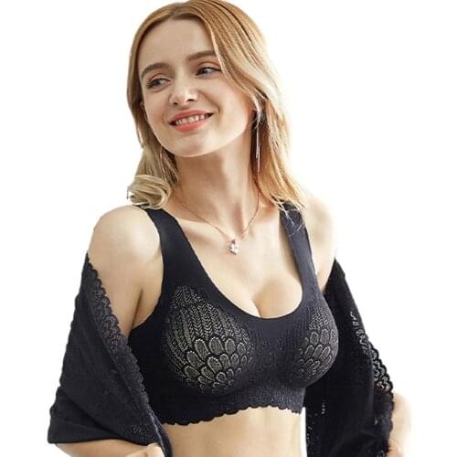 Dropshipping Thai Latex Bra Women Push Up Elastic Wireless 5D Contours Bra Soft Seamless Lace Bra Seamless Padded Plus Size 4XL