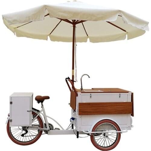 Electric Pedal Bicycle 3 Wheels Coffee Kiosk Food Cart Ice Cream Cargo Bike Drinks Snack Vending Tricycle With Mini Refrigerator