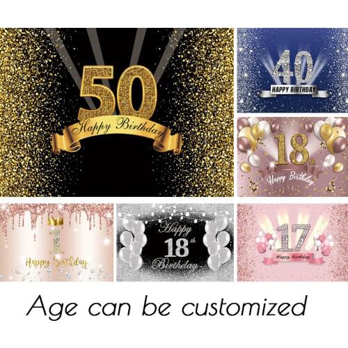 Laeacco Birthday Backdrop Happy 50th 40 30 25 18 Birthday Party Gold Polka Dot Poster Photo Background Photocall Photo Studio