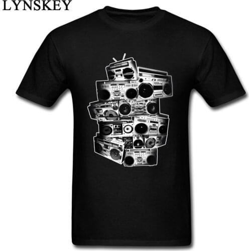 Classic Ghetto Blaster Men Tshirt Design Music Mans Tees Cotton T-shirts Hip-hop Style Funky Black