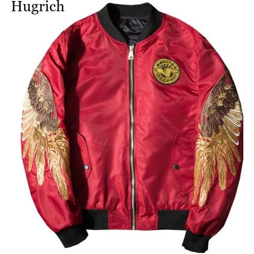 Mens Spring Hip Hop Jackets Gold Wings Embroidery Bomber Jacket Men Streetwear Brand Clothes Casual Outwear Coat Black