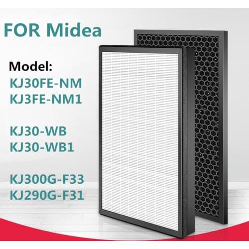 HEPA and Activated Carbon Filter Set For Midea Air Purifie KJ30FE-NM KJ3FE-NM1 KJ30-WB KJ30-WB1 KJ300G-F33 KJ290G-F31