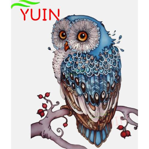 Fashion Car Sticker Interestingly Hand-painted Blue Owl Cartoon Style Decal PVC Decoration Accessories Waterproof Decals 16*12cm