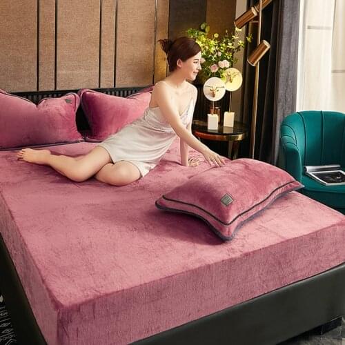 WOSTAR Winter warm elastic fitted sheet mattress protector cover adult kids super soft solid flannel thicken bed sheet 140x200cm