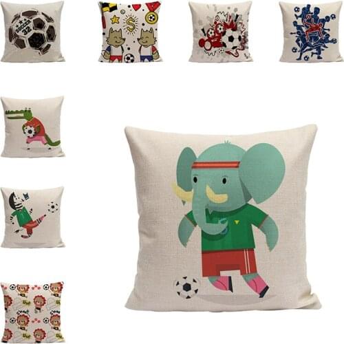 Animals playing football Printed Cushions Cover Sofa Decorative Pillowcases Cute Cartoon Pillow for Chair Accessories Home Decor