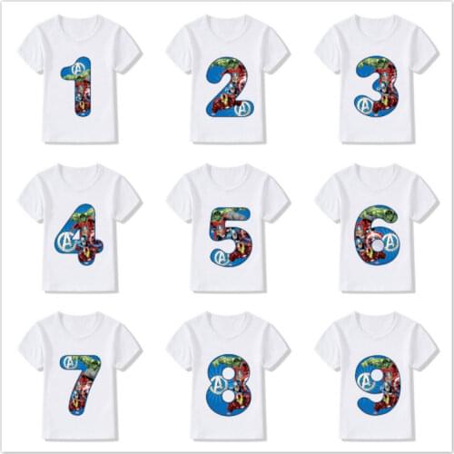 New Marvel Super Hero Baby Boy Girl Happy Birthday Number 1-9 Childrens T-shirt Avenger Endgame The Hulk Iron Man Print T-shirt