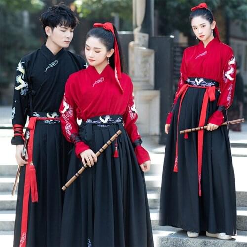 New Hanfu Women Men Dance Costumes Embroidery Chinese Dress Traditional Festival Rave Outfit Ancient Performance Clothing YB1077