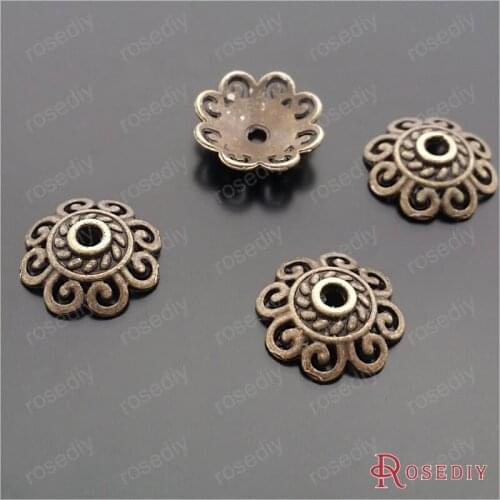Wholesale 12mm Antique Bronze Plated Flower Zinc Alloy Bead Caps Diy Jewelry Findings Accessories 100 pieces(JM7218)