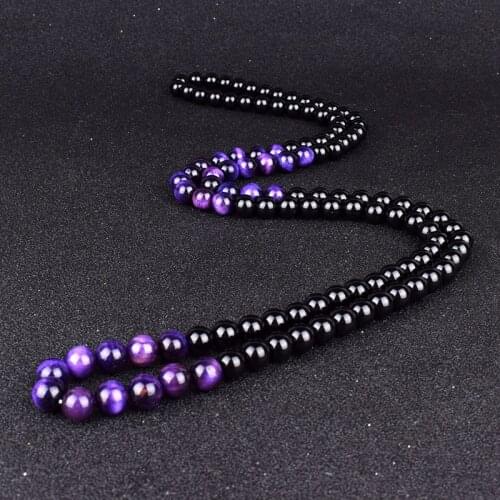 Natural Purple Tiger Eye Beaded Necklace for Women Fashion Obsidian Necklace Men Natural Onyxs Yoga Prayer Jewelry Collier Homme