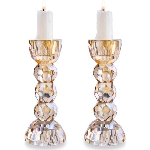 H&D 2 Pack Crystal Glass Candle Holder Candlesticks Dinner Table Christmas Decor for Home Wedding Collectible Gift (Champagne)