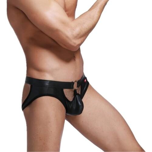 Sexy Gay Thong G-string PU Leather Panties Jockstrap Penis Pouch Men Underwear String Homme Open Butt Lingerie Panties Bikini