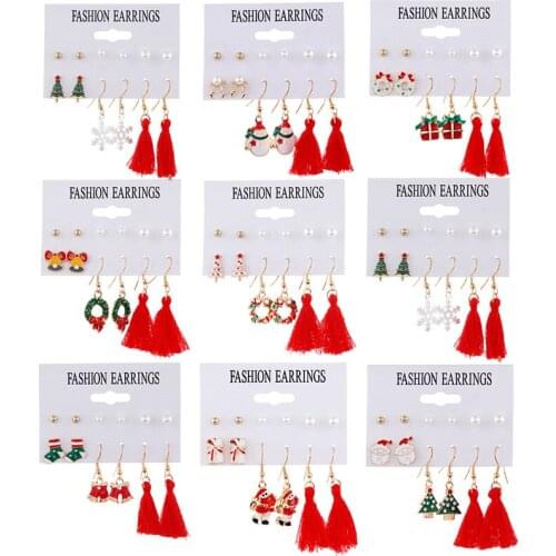 Cute Christmas Dangle Drop Earrings for Women Santa Claus Bell snowman Elk Fashion Earrings Sets 8 style Charm Jewelry Accessori