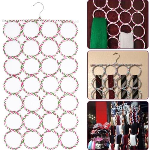 28 Ring Scarf Shawl Scarves Holder Foldable Tie Belt Hook Organizer Rattan Weave Hanger Wardrobe Storage Holder Display Rack