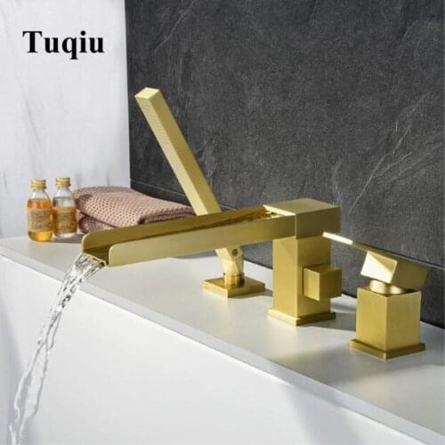 Bathtub faucet set bathroom widespread brush gold bathtub faucet 3pcs decked bathtub faucet chrome black