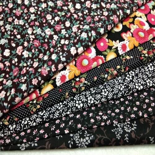 Royal Black Blooming Flower Printed Cotton Poplin Fabric Floral Poplin Fabric 50x145cm For DIY Sewing Baby Cloth Dress Patchwork