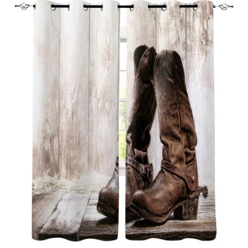 Living Room Curtains Western Cowboy Vintage Boots Blackout Curtain for Bedroom Bay Window Decorative Shading Cloth
