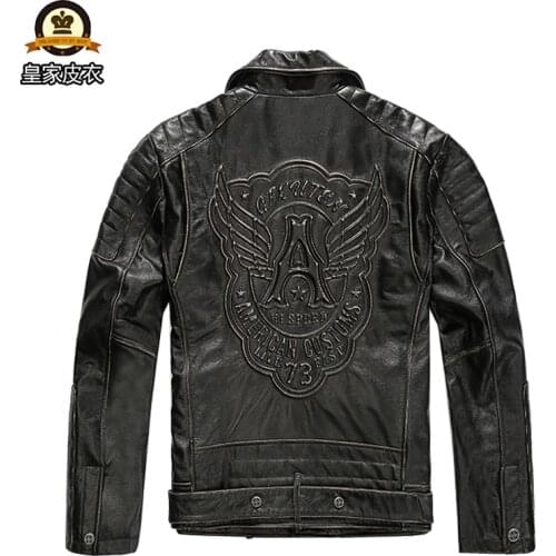 Factory 2018 New Men Retro Vintage Motorcycle Cow Leather Jacket Punk Thick Cowhiede Ridign Biker Jackets S-4XL