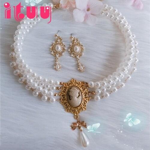 Handmade Lolita Virgin Mary Pendant Wedding Princess Pearl Necklace Vintage Gothic Collarbone Chain Accessories