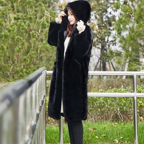 Winter Solid Plus Size Warm Long Rabbit Fur Coats Female Lapel Outerwear Brand Thick Jacket Women Faux Fur Coat