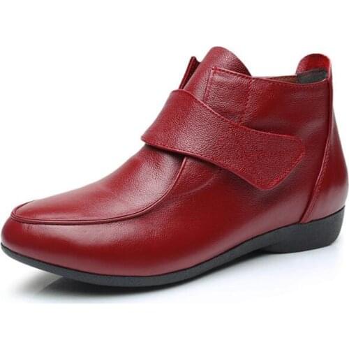 2020 New Autumn Genuine Leather Shoes Woman Boots Fashion Casual Shoes Flat Ankle Boots Plus Velvet Warm Winter Boots Large Size