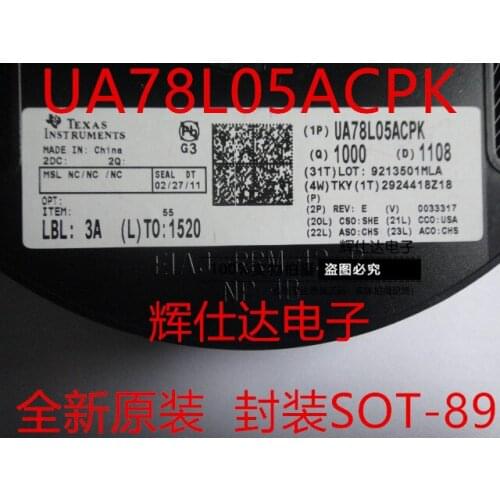 100% New&Original In Stock UA78L05ACPK UA78L05 F5 SOT-89 5V 0.1A 5pcs/lot