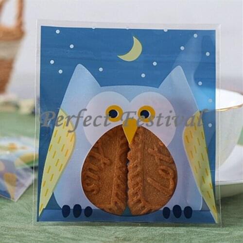 100pcs10x10+3cm Owl Happy Halloween Bakery Cookie Candy Sweet Biscuit Gift Soap Cello OPP Plastic Bag Halloween Decorations