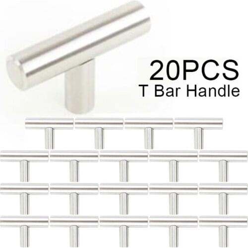 20pcs 10/12mm Diameter Cabinet Handles Stainless Steel Kitchen Door T Bar Straight Handle Pull Knobs Furniture Hardware