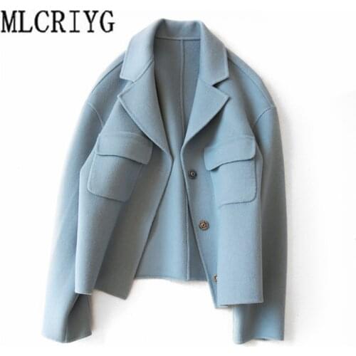 2019 Autumn Winter Female Jacket Short Wool Coat Women Casual Double-side Cashmere Coats Womens Spring Jackets Overcoat YQ078