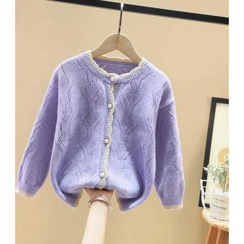 2021 Autumn Teenager Girls Thin Sweater Kids Solid Color Cardigan Sweaters Girl Knitted Sweater Jacket Baby Toddler Clothes J208