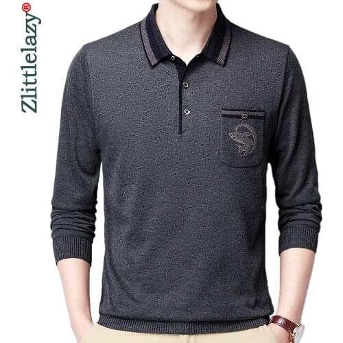 2021 Pocket Long Sleeve Polo Tee Shirt Men Casual Solid Mens Clothing Polos Shirts Mens Fashion Slim Fit Poloshirt Tops 48487