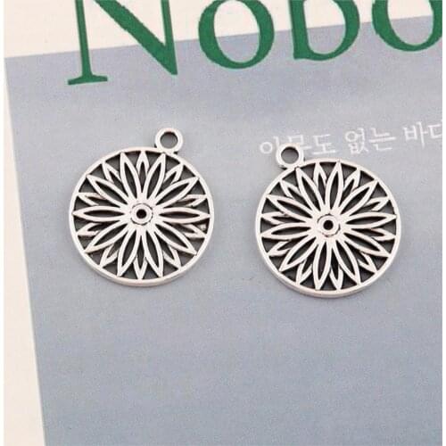 30Pcs Silver Color Om Yoga Buddhism Flower Charms Pendant Necklace Collar Women Gift Minimalist Jewelry 17X20mm A1375