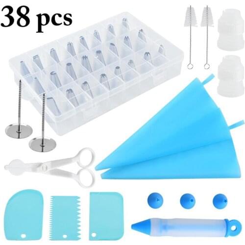 38pcs/set Reusable Icing Piping Nozzles Set Pastry Bag Scraper Flower Cream Tips Converter Baking Cup DIY Cake Decorating Tools