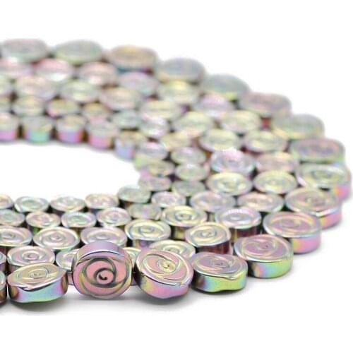 6/8/10MM Hematite Natural Stone Flower Shape Light Purple Charm Spacers Loose Beads For Jewelry Making DIY Bracelets Accessories